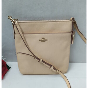 Coach Light Tan Leather Zipper Closure Crossbody Bag